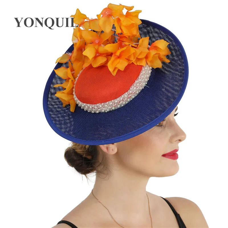 Mulheres chique grande prato boné fascinator casamento chapéu com moda flor senhoras festa chapéus evening headwear com peal e grampos de cabelo