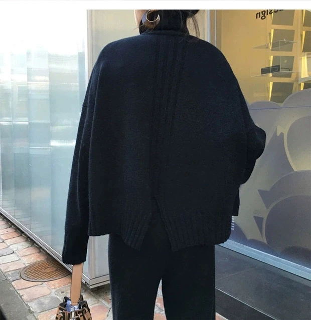 New arrival Autumn winter Knitted Tracksuit Turtleneck Sweatshirts for Women Suit Clothing 2 Pcs Set Knit top Pants suit Female