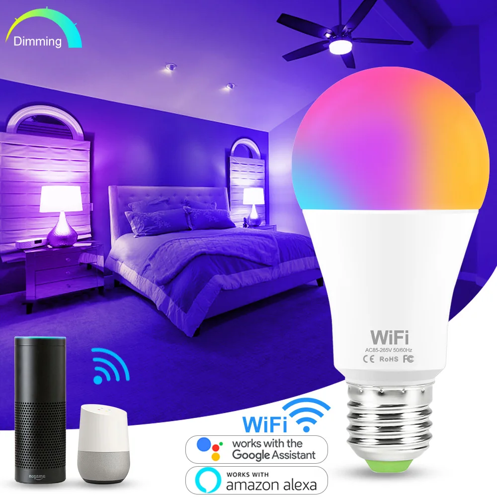 Wi Fi многоцветный умный светодиодный светильник лампы E27/B22 AC85 265V диммируемая