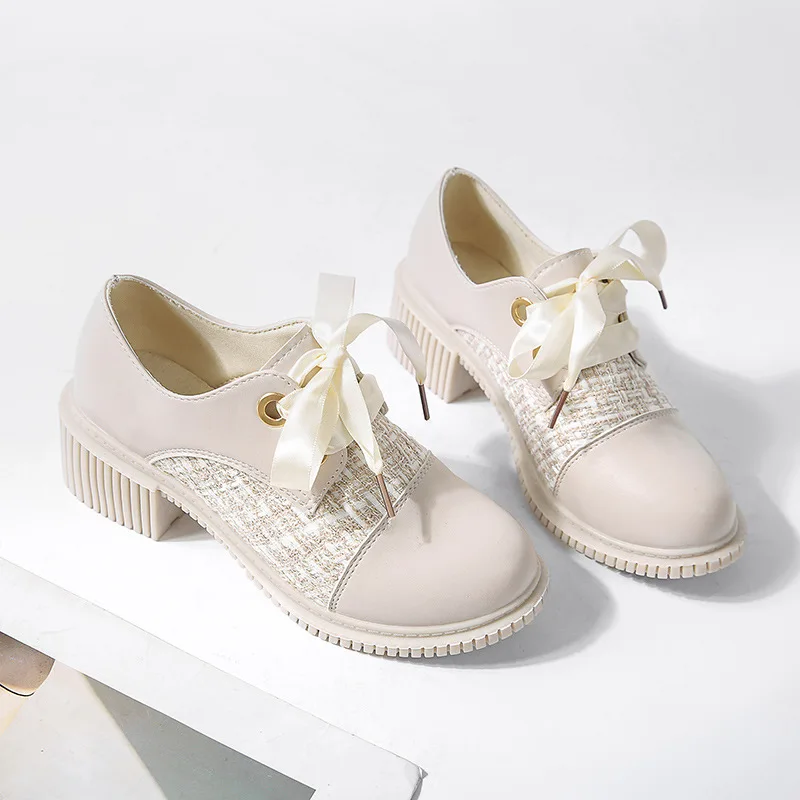 

Женские демисезонные новые модные маленькие кожаные туфли, туфли на толстом каблуке, женские роскошные дизайнерские туфли в корейском студенческом стиле