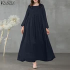 Модное Плиссированное Платье-рубашка, Женский плиссированный сарафан ZANZEA 2021, Платье макси с длинным рукавом, женское платье с квадратным вырезом