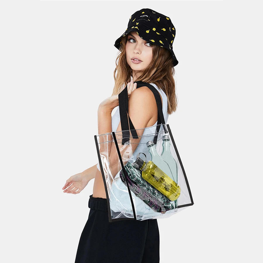 Stadium Approved Clear Bag Transparent Vinyl PVC Tote Long Shoulder Utility Handbag for Work School Outdoor Beach Shopping |