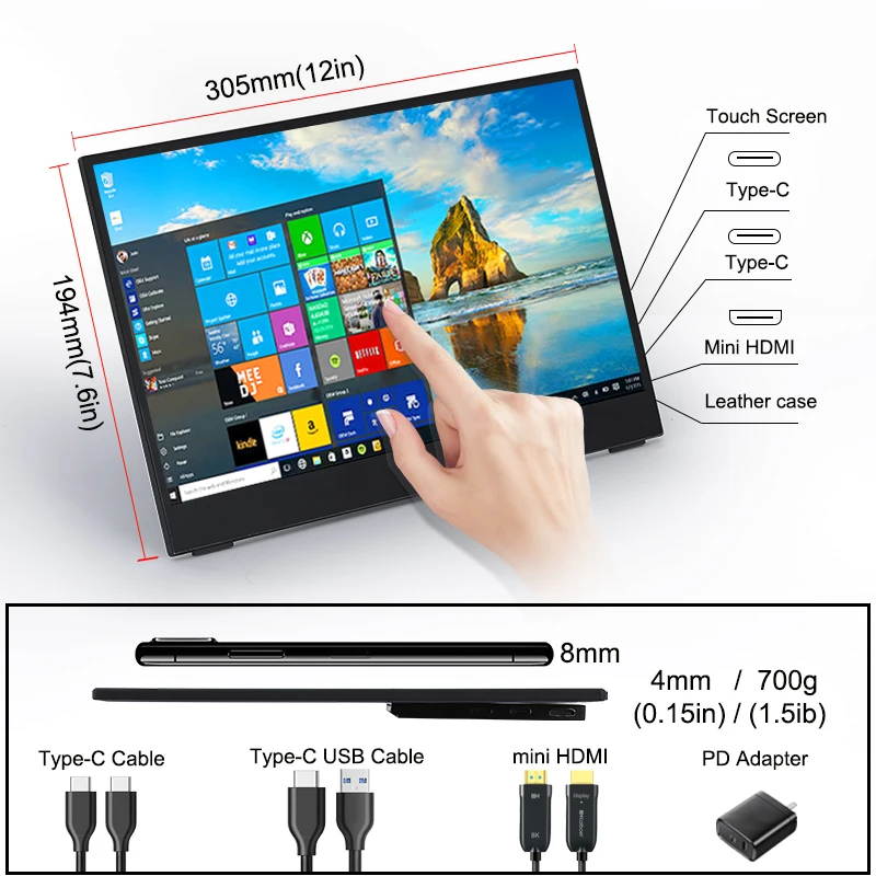 저렴한 14 인치 휴대용 모니터 터치 스크린 Ips Lcd 모니터 디스플레이 Usb C Hdmi Ps4 Xiaomi 화웨이 스위치 Xbox 한 노트북 전화