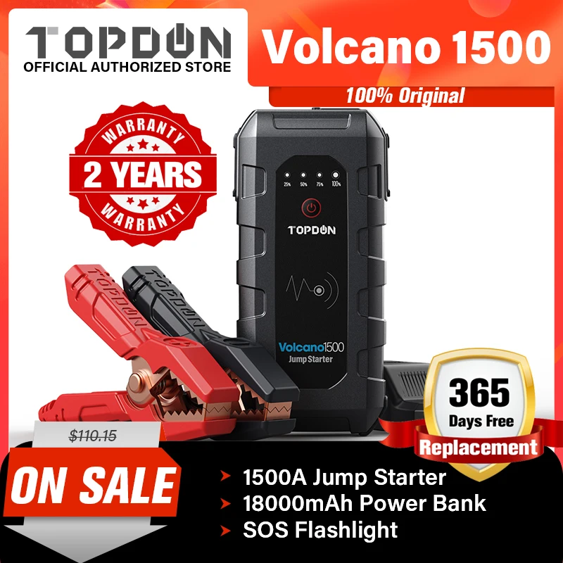Стартер батареи для автомобиля 1500A пик Topdon V1500 стартер скачка пусковое устройство
