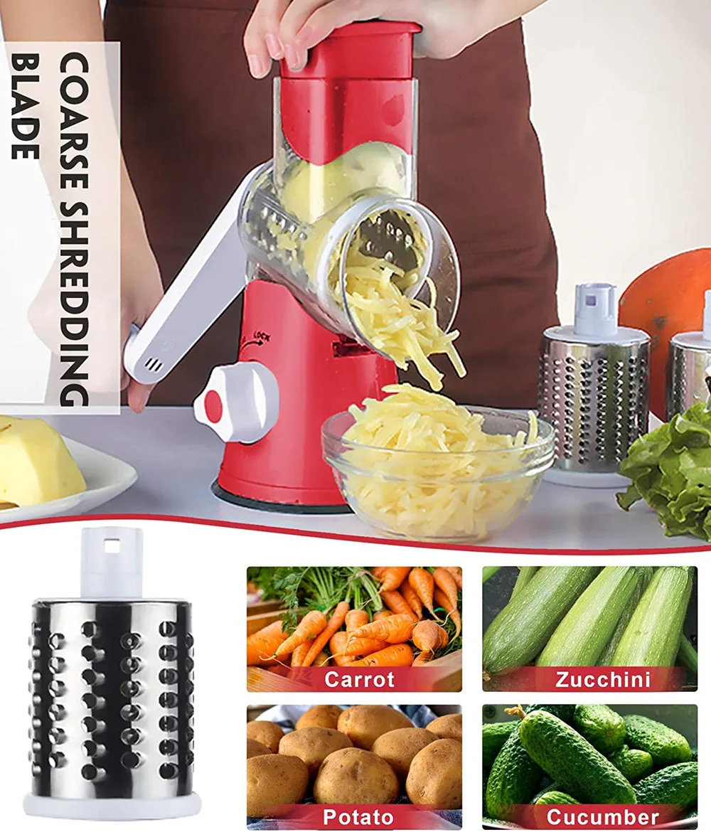 Вращающийся сырный Grater с ручкой-измельчитель для продуктов 3 нержавеющими