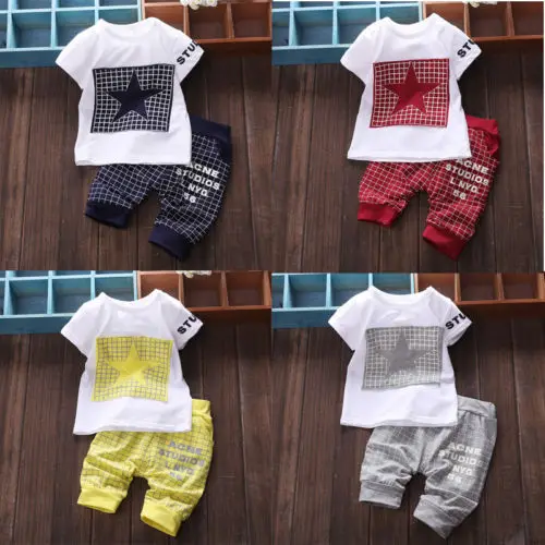 Hot Baby Boy Girls Kid Newborn Sumemr T-shirt Tops+Long Pants Outfit Clothes Set