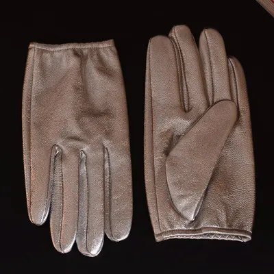 silver Мужские зимние брендовые из натуральной кожи короткие тонкие перчатки мужские золотые, серебряные, черные для вождения/езды на велосипеде для спортзала Короткие наручные перчатки Luvas Youth - Цвет: silver