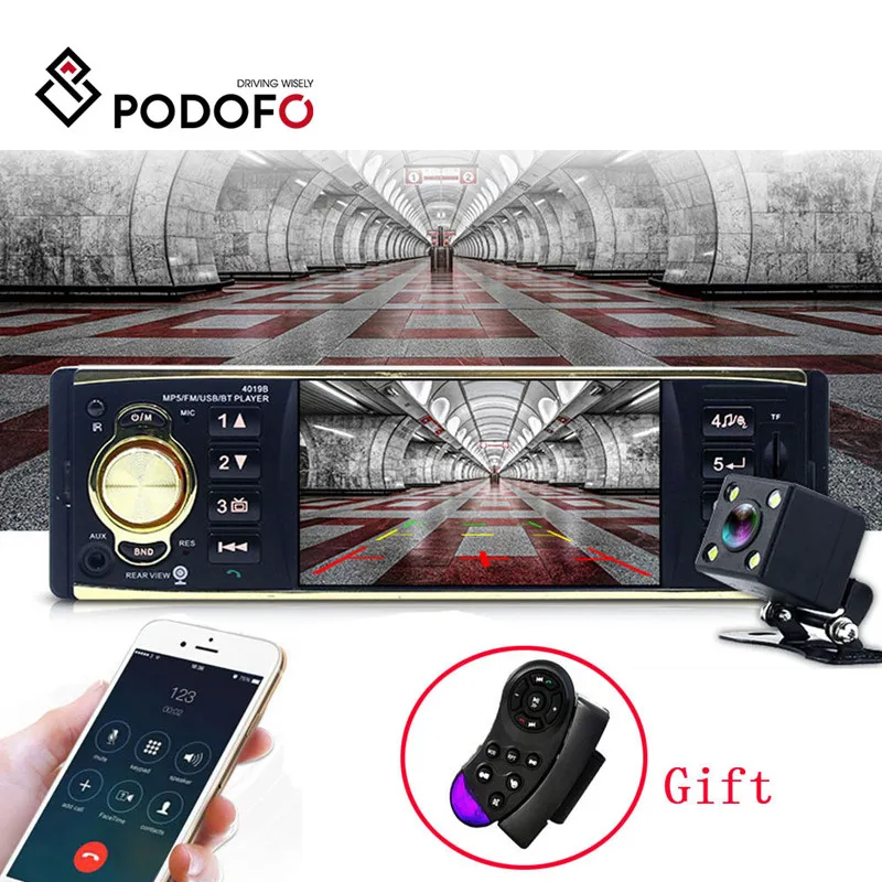 Podofo 4019B Автомагнитола 4,1 дюймов 12 в 1 Din Авто Аудио Стерео Bluetooth 2,0 USB AUX FM радио тюнер Поддержка камеры заднего вида плеер