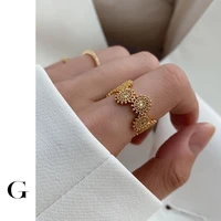 ghidbk hot sale baroque luxury zircon daisy rings for girls 2020 trendy irregular flower lace cz retro ring french design ring