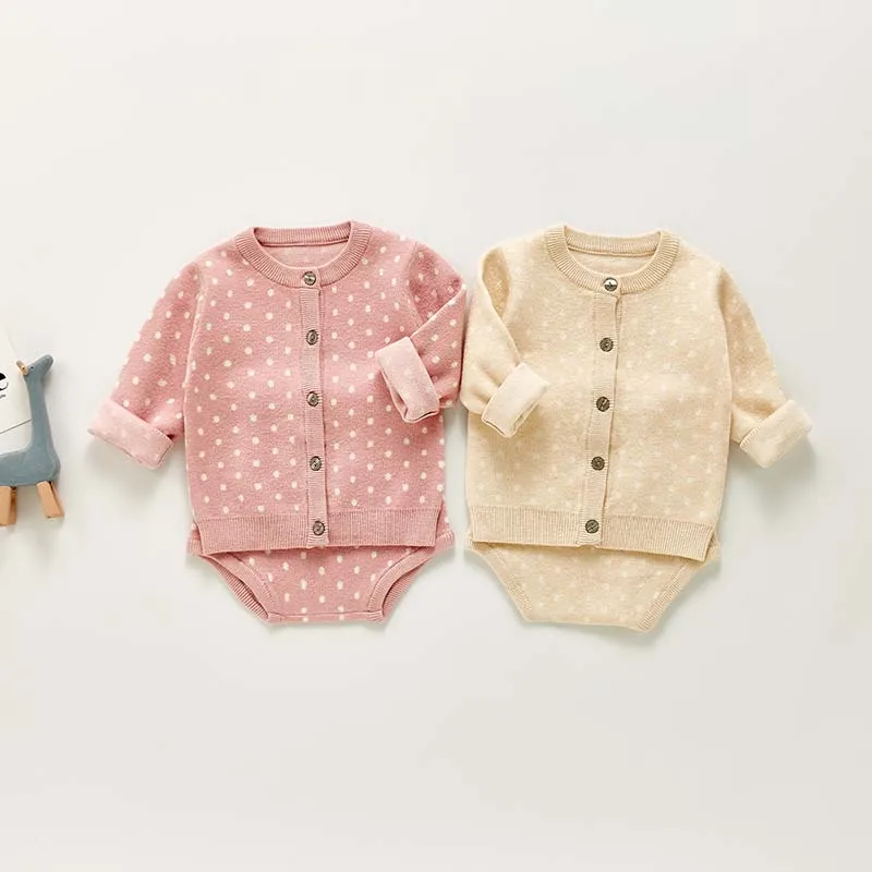 Children's Baby Clothing Sets 2021 New Fashion Autumn Polka Dot Cardigan And Shorts Outfits Infant Girls Casual Winter Clothes
