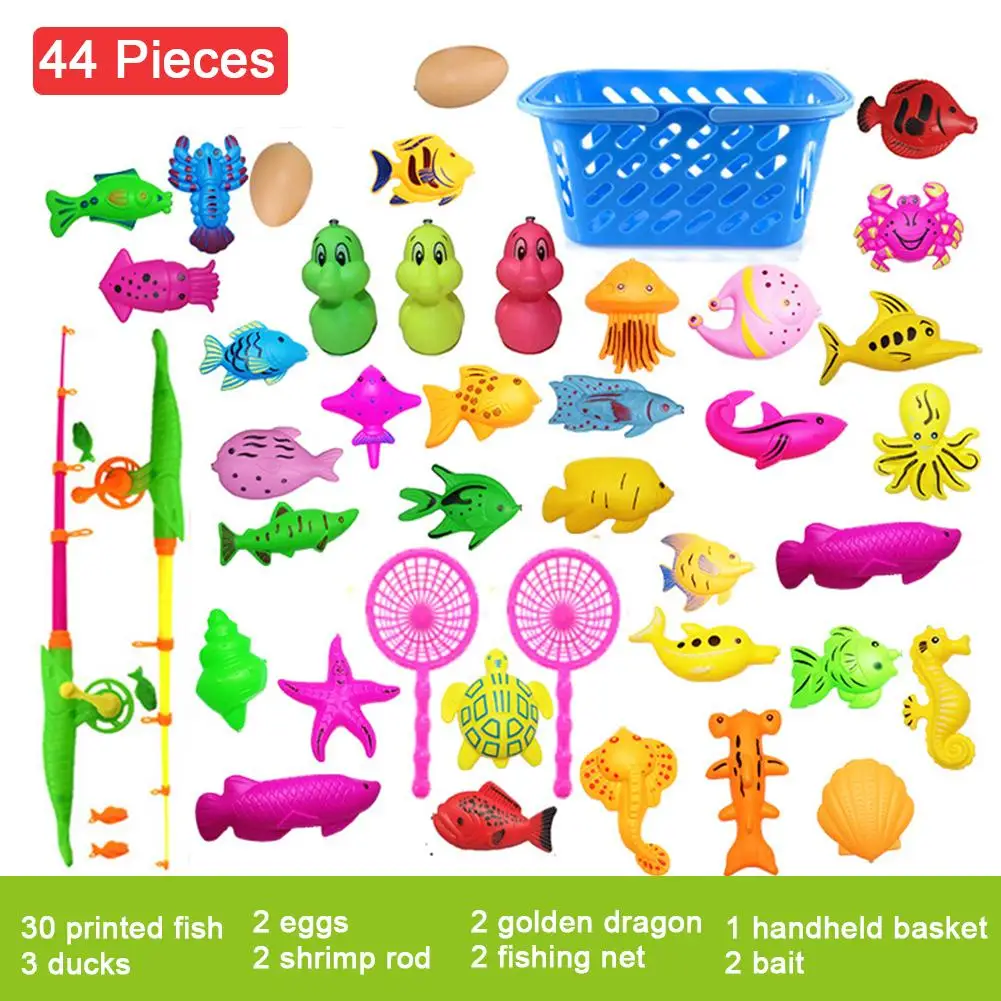 44 шт./лот набор магнитных рыболовных удочек с надувным бассейном для игр на
