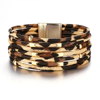 leopard leather bracelets for women 2019 fashion bracelets bangles elegant multilayer wide wrap bracelet jewelry
