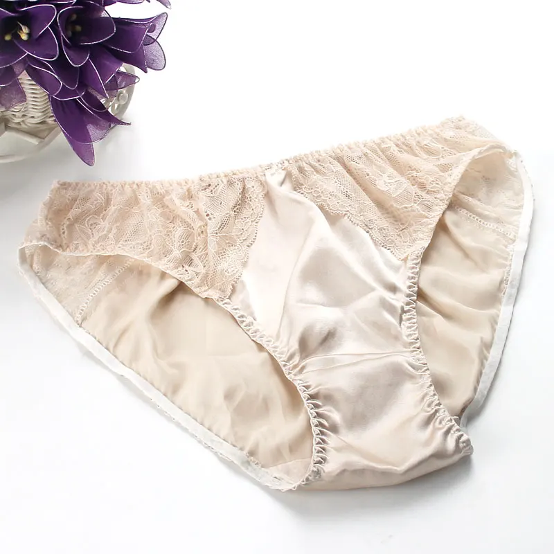 Женские атласные трусики из натурального шелка с высокой талией кружевные трусы