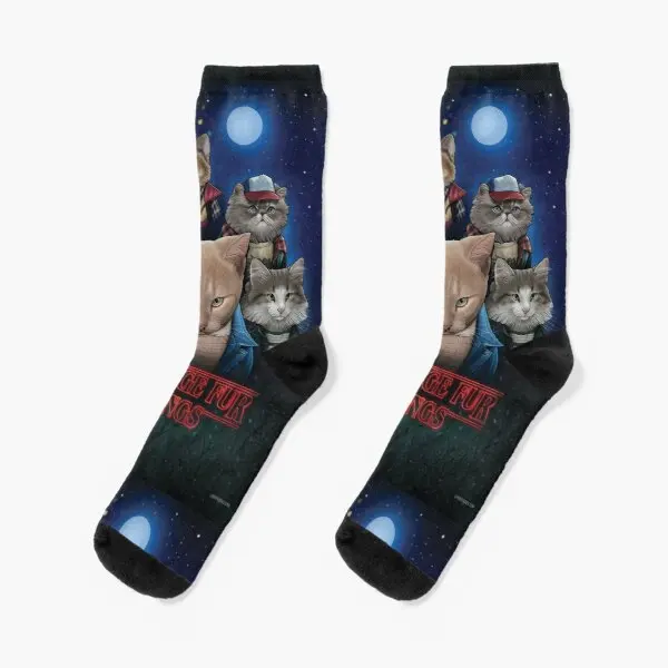 

Strange Fur Things Crew Socks Mens Women Best Ankle Knee High Black
