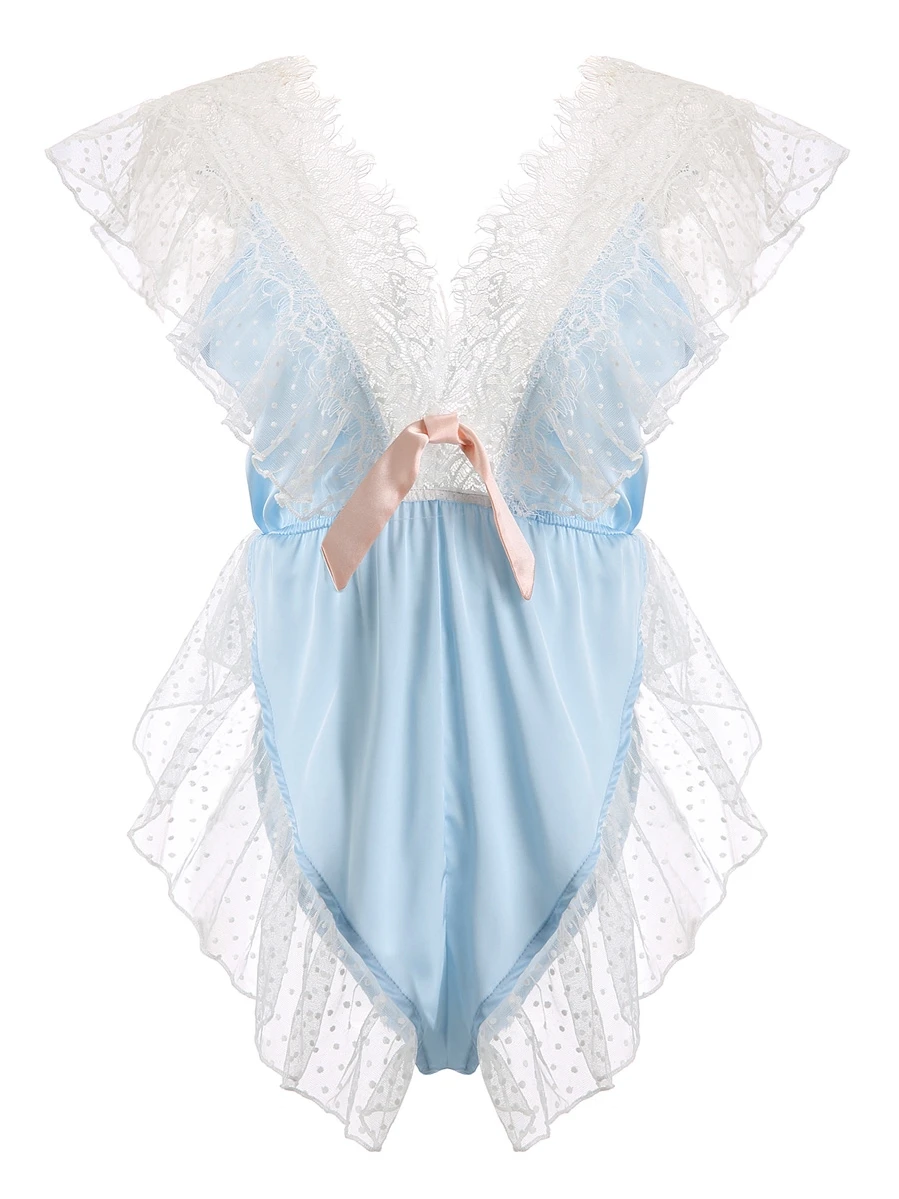 Женский Пижамный комбинезон тонкий кружевной с оборками в стиле принцессы