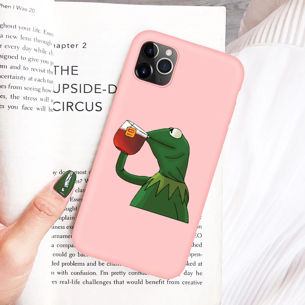 Мягкий силиконовый чехол Kermit Meme для iphone 6/6s 6Plus/6SPlus 7/8 7Plus/8Plus X XS XR XSMax 11pro Pink matte co |