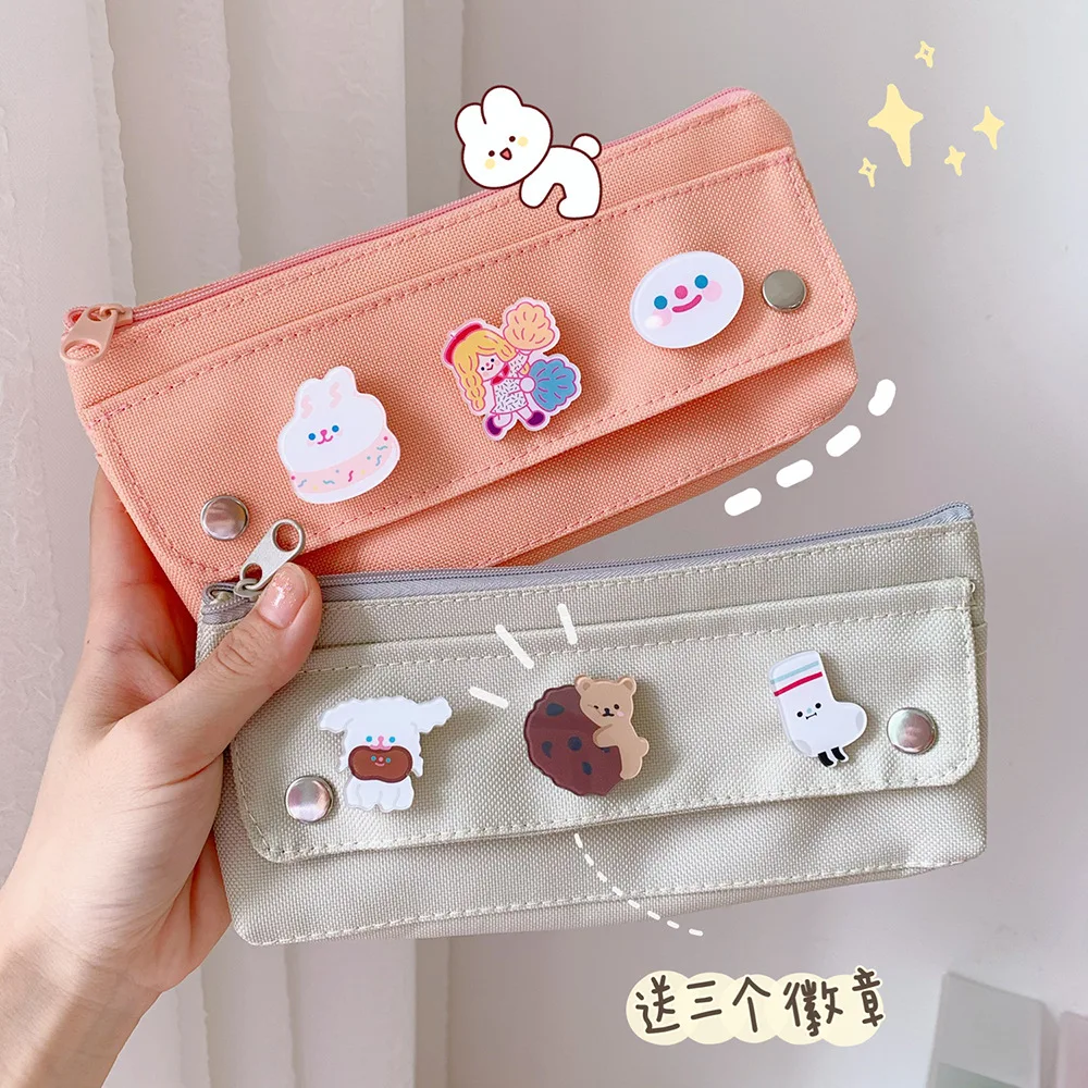 

Korean Style Pencil Case Female Simple Large-capacity Cute Canvas Pencil Case Multifunctional Stationery Bag