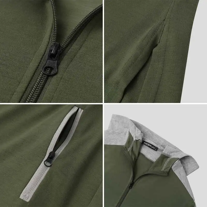 

Long Sleeve Zipper Hooded Pullovers INCERUN Men Patchwork Sweatshirts Leisure Pockets Tracksuit Streetwear Hombre Hoodies S-5XL