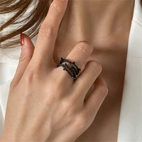 gothic punk female black silver color ring fashion womens jewelryretro thorn flower branch opening metal ring wholesale