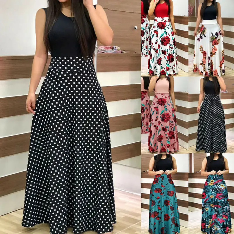 Модные женские Цветочные Длинные Макси платья без рукавов выпускного вечера