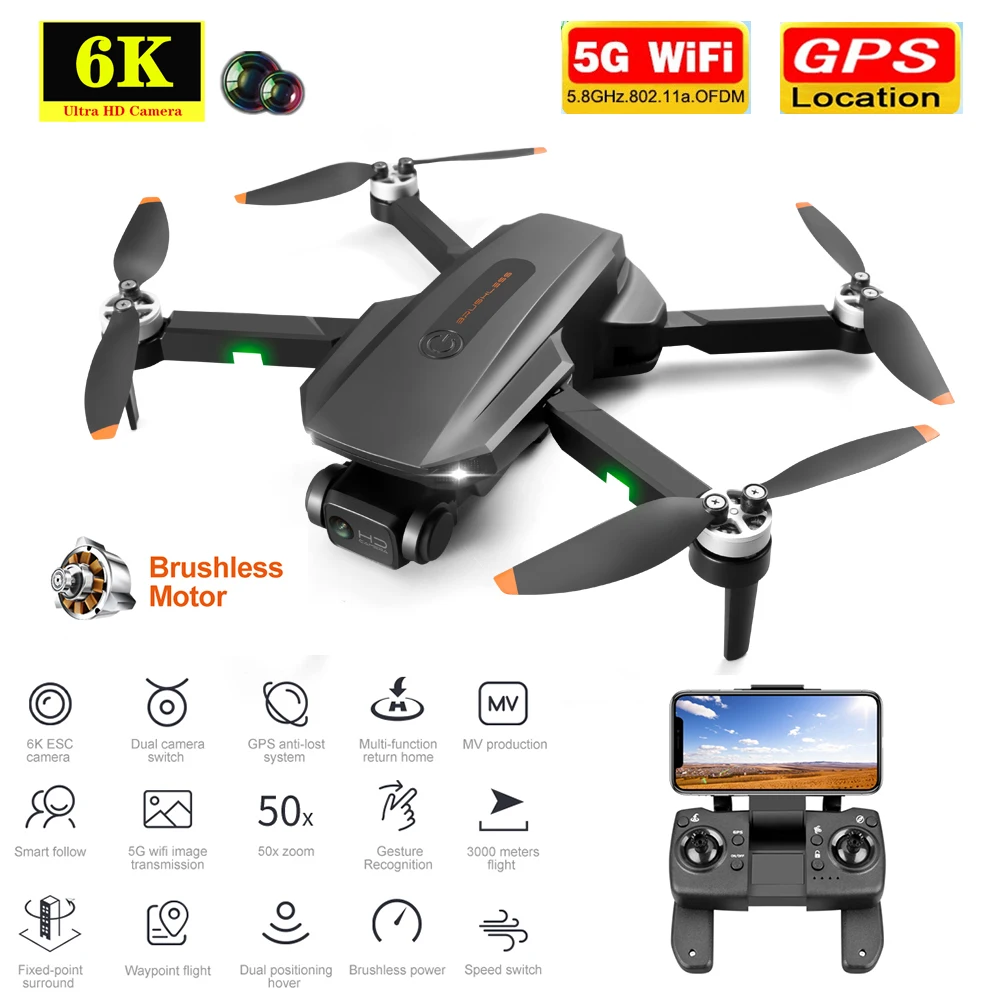 

New RG101 GPS 6K Drone Dual HD Anti-Shake Gimbal Brushless Quadcopter 5G WIFI FPV Professional Aerial Photography RC Helicopter