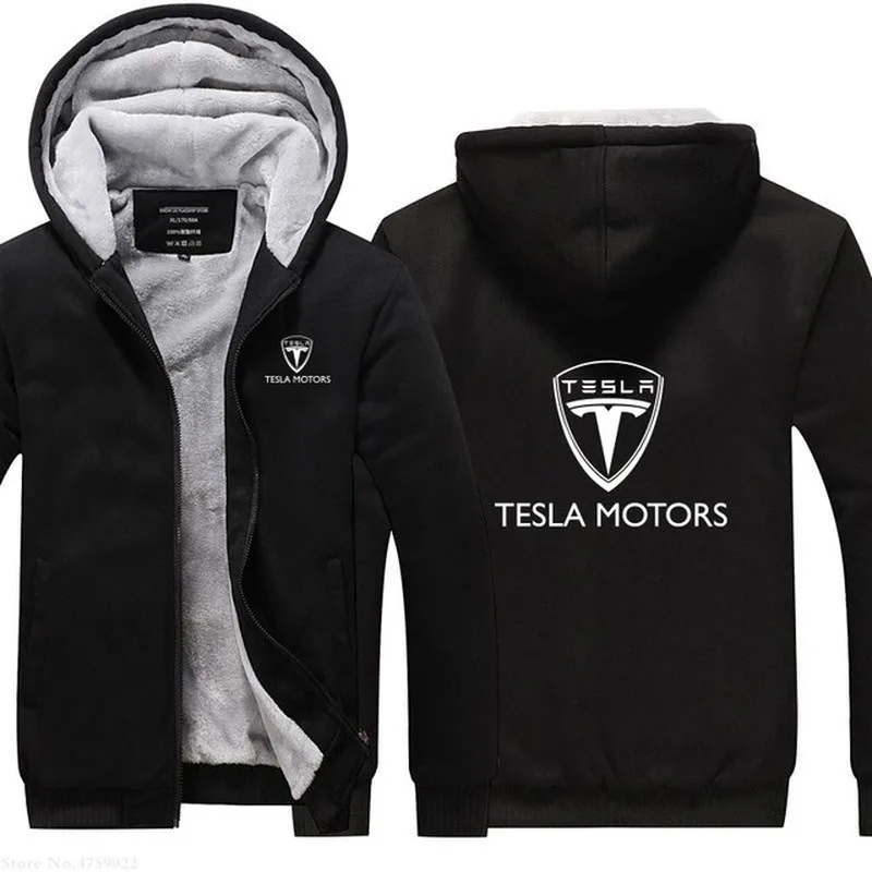 2020 Зимние толстовки с капюшоном для мужчин плотным ворсом Tesla Motors свитшоты