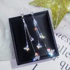 Новинка 2022, длинные висячие серьги с бабочкой и кристаллами для женщин, свадебные Висячие серьги, модные ювелирные изделия, очаровательные блестящие серьги