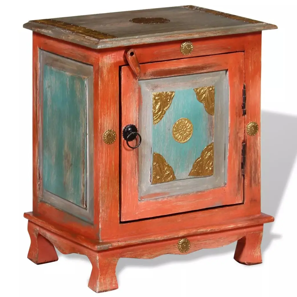 VidaXL Storage Cabinet Living Room Furniture Orange Mango Solid Wood Bedside Table Retro Endtable Chest of Drawers Durable |