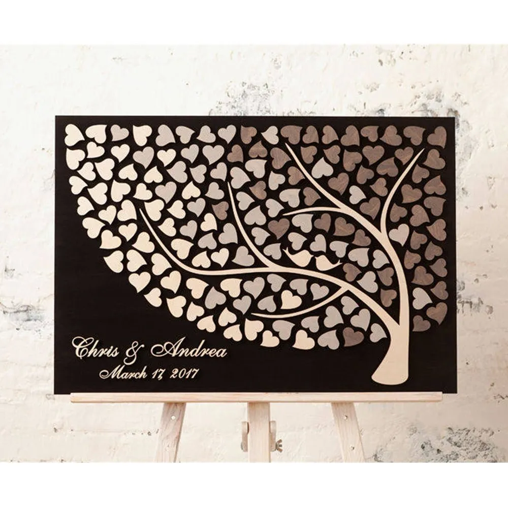 Пользовательские винтажные 3D Свадебные душ Гостевая книга дерево сердец Свадьба