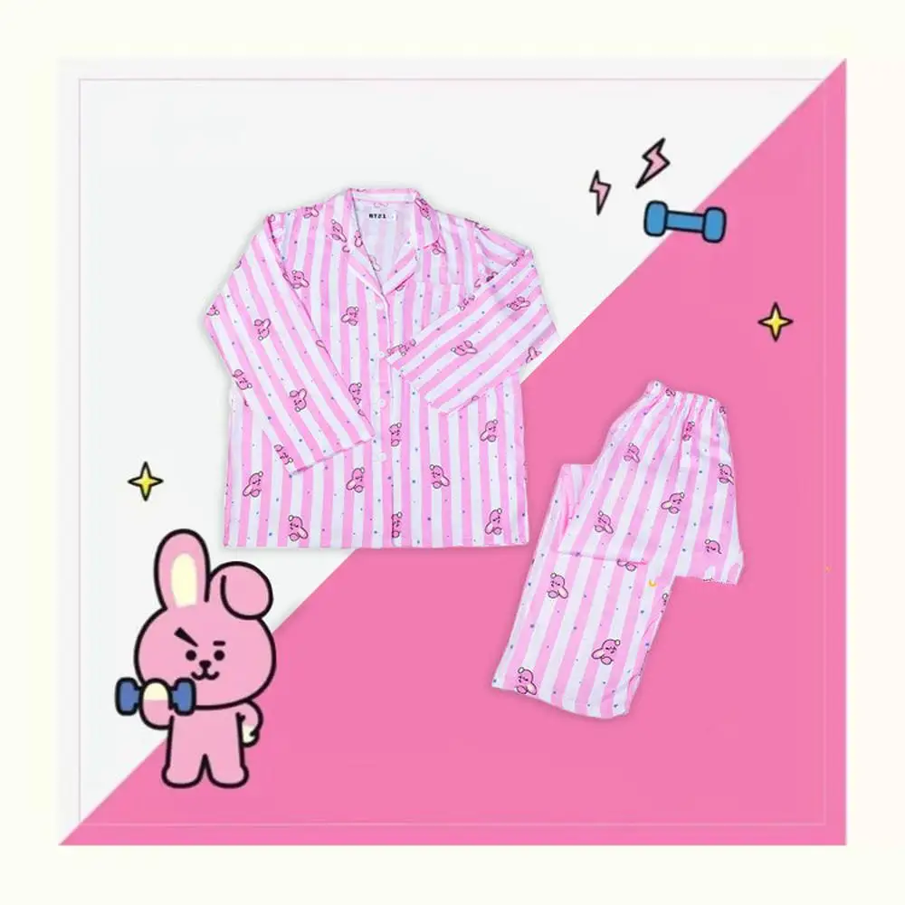 Women Sleepwear Heart Stripe Print Pajamas Sets Women Harajuku Soft Short Sleeve Nightwear Set 2021 Summer Comfortable Pajama