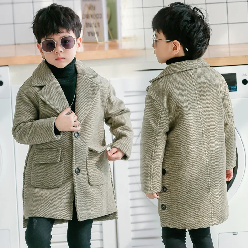 

Шерстяные пальто для мальчиков, флисовые куртки, утепленная теплая верхняя одежда, сезон осень-зима 2021, хлопковая детская одежда для подрос...