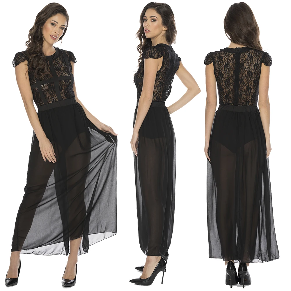 Сексуальное летнее прозрачное кружевное женское вечернее длинное платье