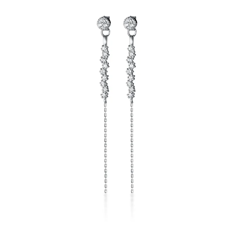

MloveAcc Long Chain Tassel Drop Earrings Women 925 Sterling Silver CZ Earrings Nice Party Holiday Ear Jewelry