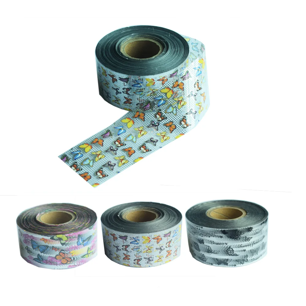 

1Roll Butterfly Flower Nail Foil Transfer 100m*4cm Adhesive Wraps Paper Decal UV Gel Polish Sticker Nails Art Decor Manicure
