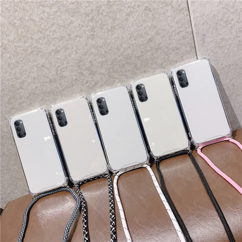 luxury lanyard silicone phone case for oppo reno 4 3 2 z f ace pro find x2 rx 17 15 neo r 11s 9s ultra thin necklace strap funda free global shipping