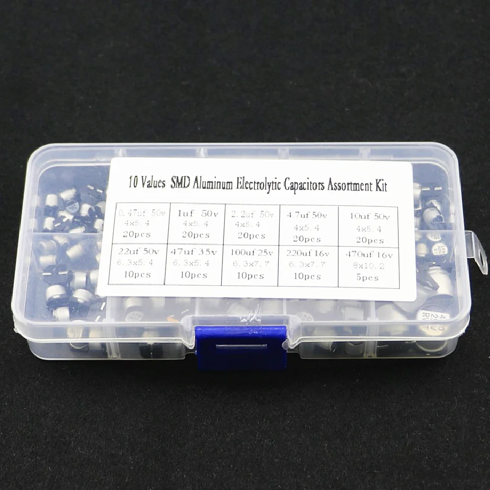 

145Pcs 10 Values SMD 0.47 to 470uF Electrolytic Capacitor Assortment Kit For Electronic DIY Project