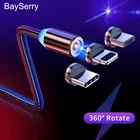 Магнитный зарядный кабель BaySerry USB Type-C, Micro USB, для iPhone XR, Samsung, Xiaomi, со светодиодной подсветкой