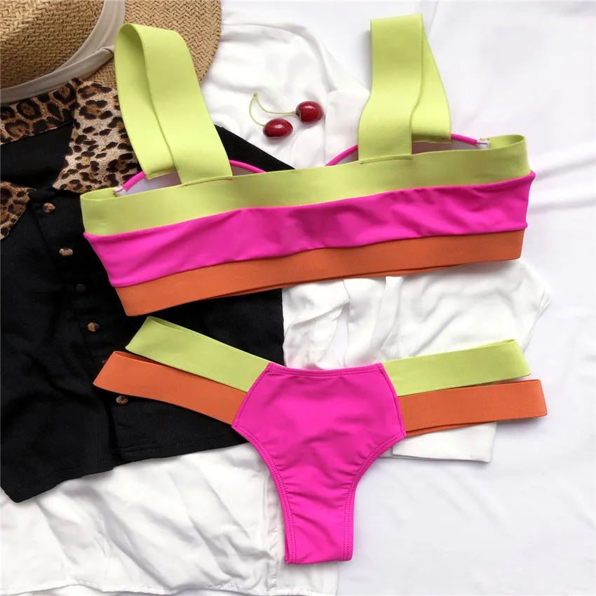 

Splicing Bikini Push Up Swimsuit 2021 Female Swimwear Women Two-pieces Bikini set With Bra Cup Bather Bathing Suit Swim Lady