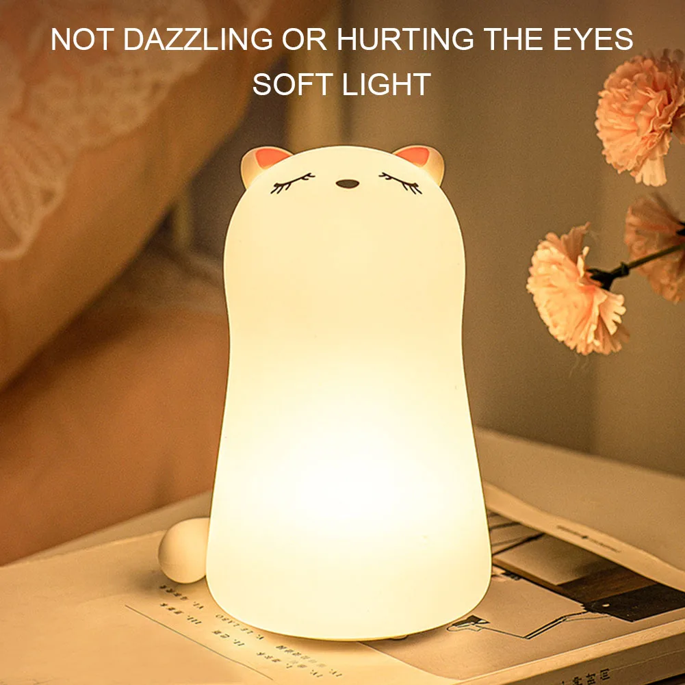 

Bedside Rechargeable Led Soft Silicone Home Decor Cartoon Cat Color Changing Remote Control Night Light For Kids Bedroom Gift