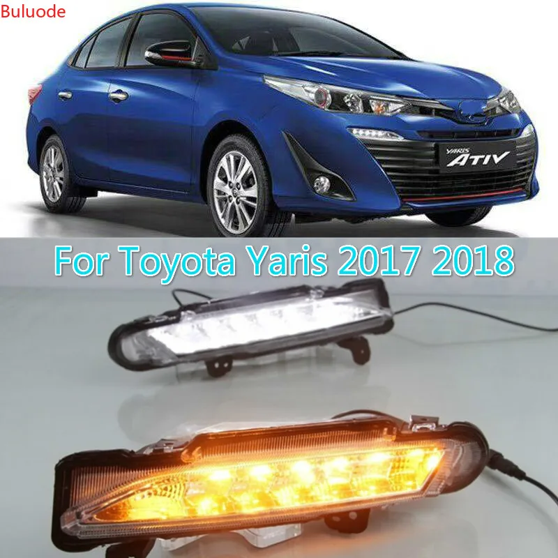 DRL For Toyota Yaris 2017 2018 Waterproof 12V LED Daytime Running Light Daylight drifog lamp with Turn Signal style Relay