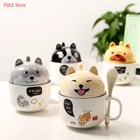 kawaii shiba inu mug cute cartoon ceramics mug with lid and spoon coffee milk tea mugs breakfast cups drinkware gifts 350ml