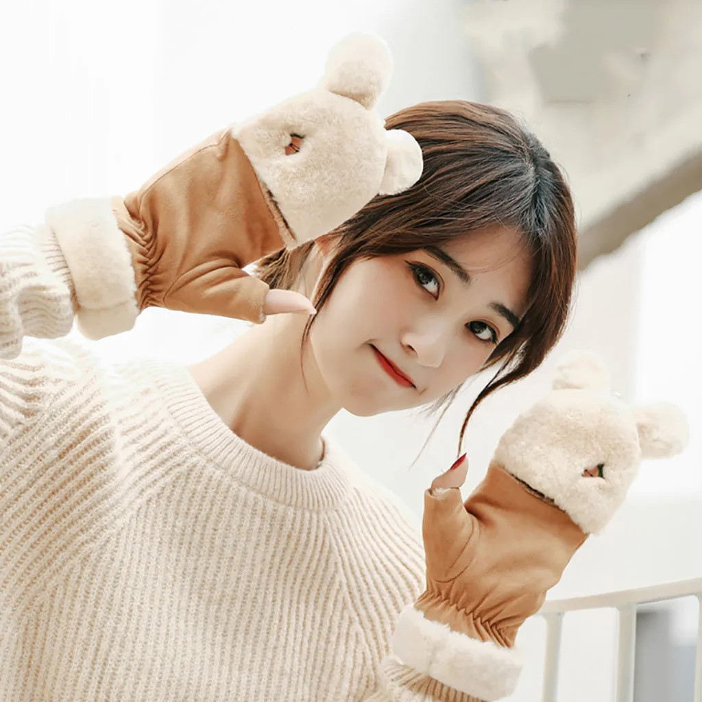 2019 женские перчатки для девочек милые пушистые плюшевые с медвежонком и когтями