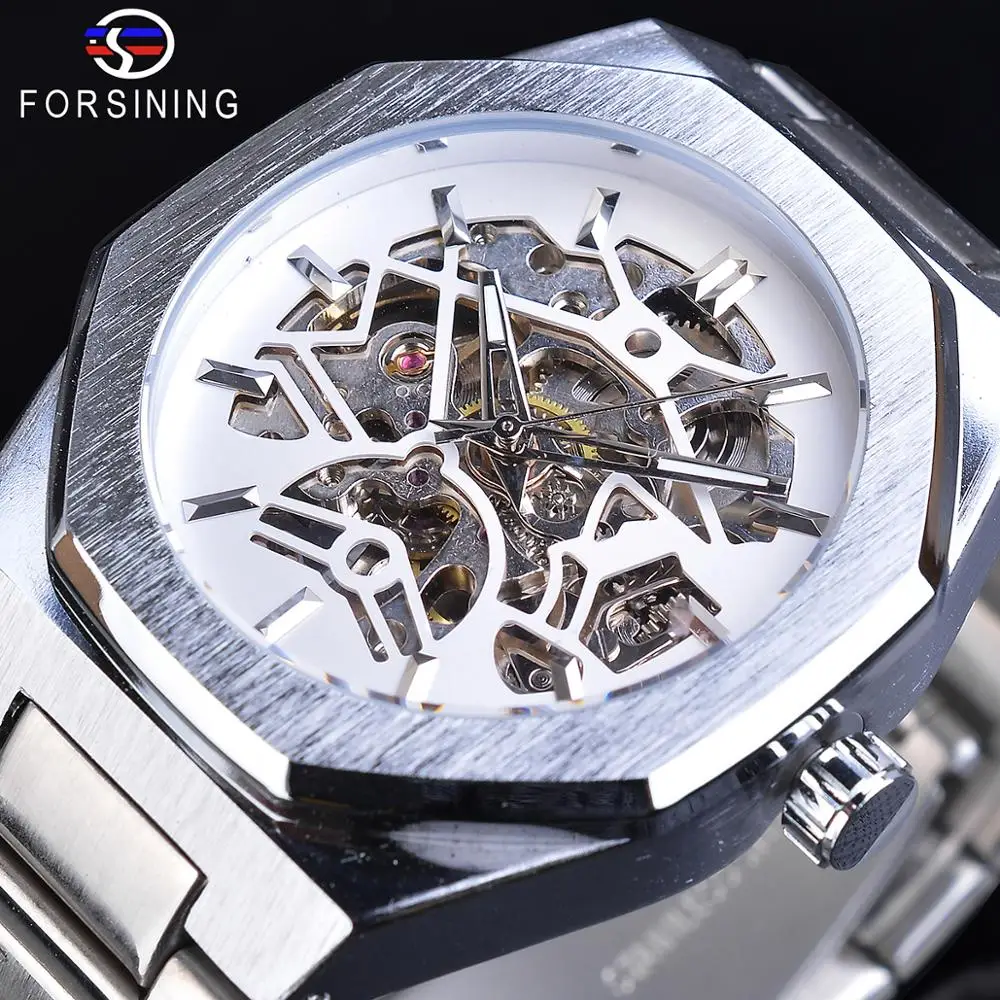Forsining New Arrival Automatic Mechanical Business Montre Homme Waterproof Stainless Steel Skeleton Dial Top Brand Luxury Watch