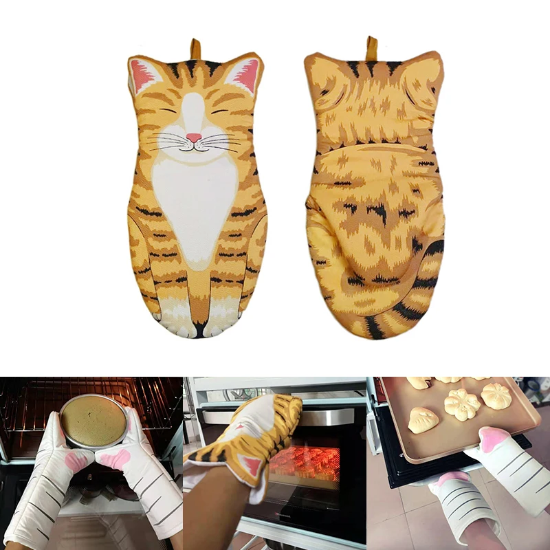 

New pure cotton cat oven gloves baking insulation gloves microwave oven anti-scalding gloves home kitchen pastry tools