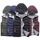 Новинка, мужские зимние плотные теплые куртки с капюшоном без рукавов, жилет, Мужская модная повседневная теплая шапка, съемная верхняя одежда, жилет, куртка, жилет с капюшоном