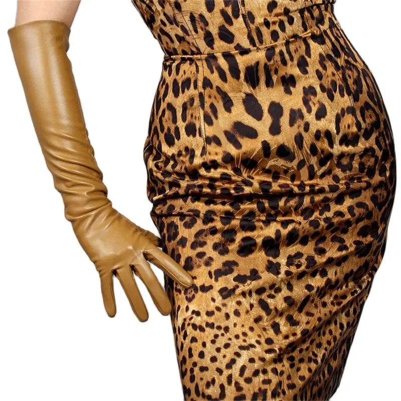 

Короткие стильные кожаные перчатки 21 см, базовый эмуляционный кожаный овчина, светильник, коричневый, верблюжий, молочный чай, телесный цве...