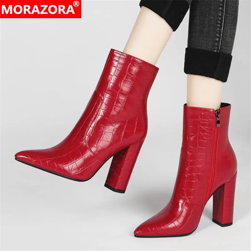 

Женские ботильоны с острым носком MORAZORA, черные, красные, желтые, коричневые ботильоны на очень высоком каблуке, зима 2020