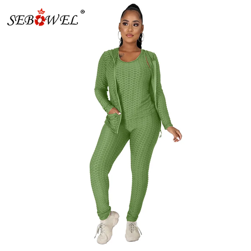 

SEBOWEL Three Piece Outfits for Women Tracksuit Set Autumn Zip Up Hooded Coat + Tank Top + Pants Jogging Sweatsuits Clothes 4XL