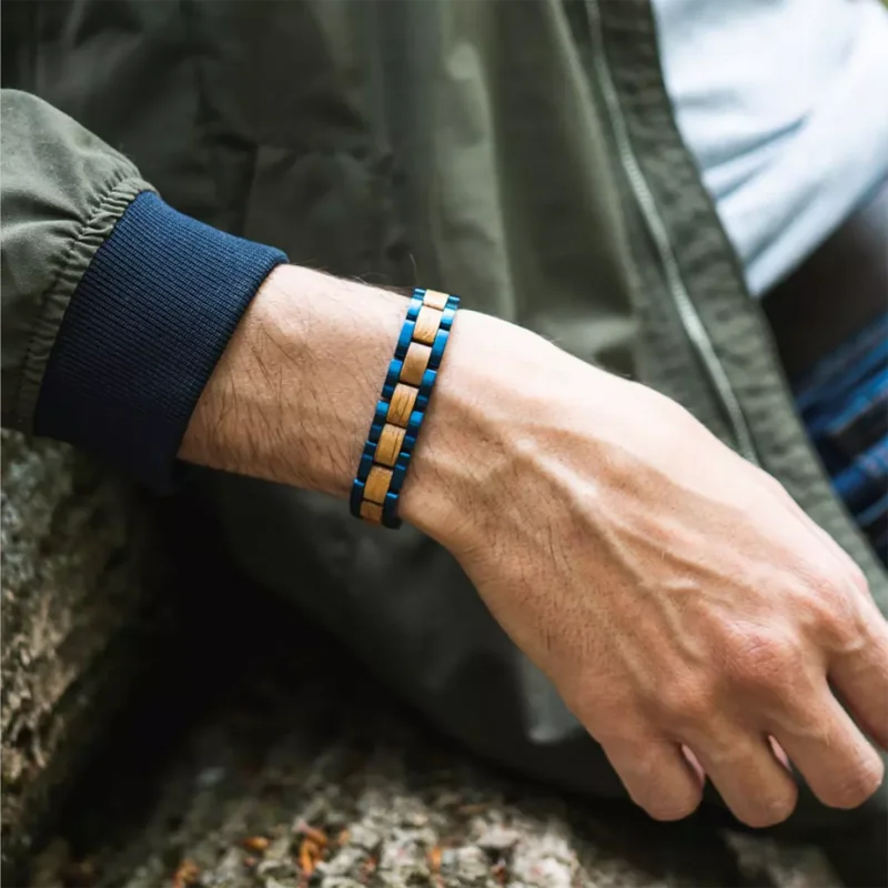 9mm Men Women Bracelet Stainless Steel Luxury Brand Charm Metal Oak Wood Blue Bandlets Element Factory Price | Украшения и