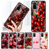 red cherry summer fruit tempered glass cover for xiaomi redmi note 10 10s 9 9t 9s 8t 8 9a 9c 8a 7 pro max phone case